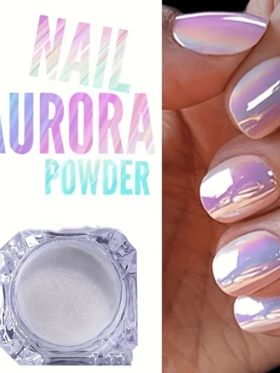 1g/Pc Chrome Y2K Holographic Aurora Rainbow Mirror Nail Powder, Nail Art Decoration Glitter Nail Salon Home Nail Sparkle Nail Polish, Beginner DIY Nail Design