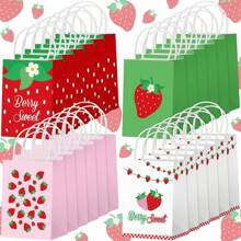 12 Pcs Strawberry Gift Bag, Strawberry Party Favor Bags Summer Strawberry Gift Bags Cute Strawberry Goodie Candy Paper Bags With Handles, For Berry First Birthday Party Supplies Wedding Decoration Fruit Strawberry Theme Party,Christmas Valentine Day