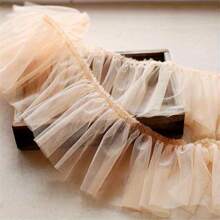 15 厘米/5.91 英寸超宽密集轻质薄纱褶皱蕾丝花边，多色面料，适用于 DIY 服装裙摆 - 杏色 - 查看 9