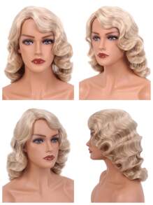 Blonde Long Flapper 20s Wigs For Women 1920s Finger Wave Retro Curly Synthetic Hair For Women Cosplay Halloween Christmas New Year Party Costume - Linen Gold - View 5