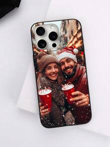 1pc Customized Photo Black Phone Case Compatible With IPhone 15 Pro Max/16 Pro Max/17/17 Pro Max, S25 Ultra/S25 Plus, Redmi, Etc. Wedding Photo Customization, Gift For Couples, Friends, Family, Graduation,Season Picks,2025phonecase - Black - View 5