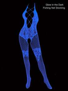 1pc Women Glowing Fishnet Stockings - Luminous In The Dark Fishnet Tights, Semi-Sheer Mesh Bodysuits For Clubs, Hollow Fishnet Design, Tight Bodysuits, Sexy Lingerie For Women, Suitable For Halloween, Christmas, Music Festivals, Parties, Nightclubs - 白色 - 查看 7