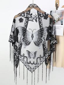 1pc Butterfly Embroidery Lace Hollow Triangular Scarf/Shawl - Multicolor - View 3