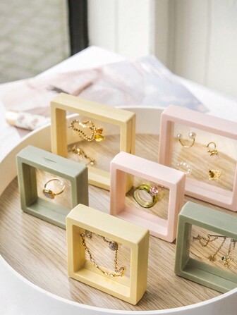 10 件/套粉色 PE 薄膜珠宝包装盒，防水抗氧化，便携式 3D 独立浮动框架膜，适用于戒指、耳环、项链礼品包装情人节返校