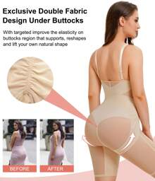 Nebility Bodysuit Shapewear For Women Tummy Control Butt Lifter Full Body Shaper Seamless Thigh Slimmer Faja V-Neck Jumpsuit - 米色 - 查看 4