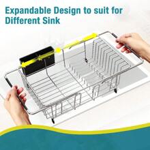 Dish Drying Rack In Sink - Expandable Stainless Steel Dish Drainers For Kitchen Counter, Dish Dryer Rack For Inside Sink, Over The Sink Dish Racks With Utensil Holder, Sink Colander, Silver