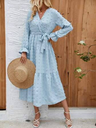 Women's Swiss Dot Wrap Waist Dress
