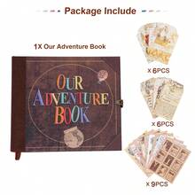 OUR ADVENTURE BOOK Adventure Book Scrapbook Photo Album Retro Style Embossed Letter Cover Travel Diary Journal Scrap Book Kit For Couples,Memory Book For Anniversary Wedding,Valentines Day Gifts - Màu sắc cổ điển - Xem 7