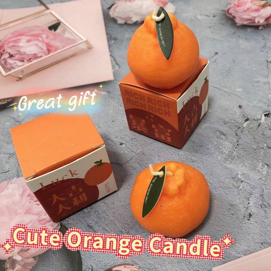1 pièce Bougie parfumée à l'orange, bougie parfumée pour la maison et le bureau. Bougie de décoration d'intérieur pour l'automne/l'hiver, cadeau personnalisé de niche, cadeau de mariage, beau cadeau - Orange - Voir 1