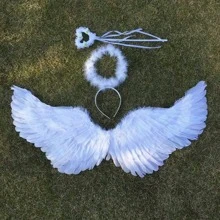 3 件套翅膀套装，天使翅膀，舞台表演道具，服装装扮道具万圣节 - 白色 - 查看 1