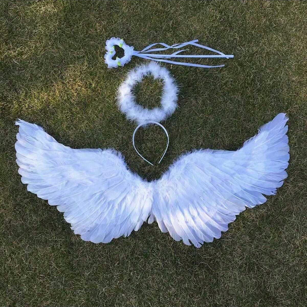 3 件套翅膀套装，天使翅膀，舞台表演道具，服装装扮道具万圣节 - 白色 - 查看 1