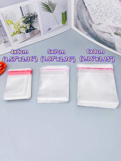 100pcs Random Clear Self-Adhesive OPP Bags, Durable Cellophane Bags Transparent Small Plastic Bags,Mini Gift Packaging Bags For Jewelry ,Candy, Cards Back To School