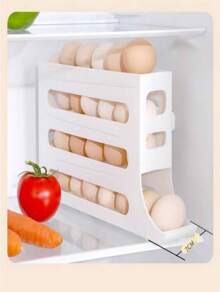 Transparent Automatic Rolling Egg Dispenser, Space-Saving Refrigerator Egg Tray, Suitable For Refrigerator, Kitchen, Cabinet, And Dining Table - White - View 1