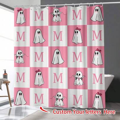 1pc Halloween Ghost & Spirit Customized Pattern Digital Printing Mildew Resistant Waterproof Shower Curtain, 12 Plastic Hooks And Metal Grommets, Durable And Sturdy Bathroom Accessory, Suitable For Autumn Decoration Bathroom Decor
