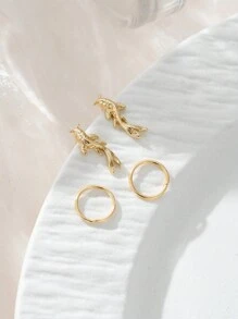 2 Pasang Anting Hoop dan Anting Tusuk Motif Ikan Emas Keberuntungan yang Elegan, Aksesoris Perhiasan Wanita - Yellow Gold - View 3
