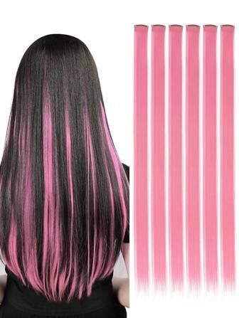 5 piezas de extensiones de cabello de color con estilo de pinza recta, cabello sintético de 20 pulgadas para mujeres, adecuado para uso diario, fiesta, pelucas, caracterización, Halloween, navidad