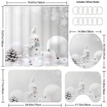 Bộ rèm tắm hình người tuyết Giáng sinh 1/3/4 chiếc, rèm tắm vải polyester chống thấm nước có 12 móc, thảm chống trượt, tấm phủ bệ ngồi bồn cầu và thảm lót, phụ kiện trang trí phòng tắm phù hợp cho nhà tắm, trang trí phòng tắm mùa thu, phụ kiện phòng tắm cho ngày tựu trường - trắng - Xem 4