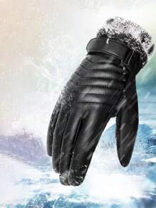 kissyouths 女士派對冬季PU洗水皮登山戶外騎行機車加厚保暖防水防風皮手套觸控防滑手套 - 黑色 - 查看 7