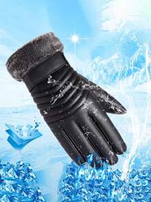 kissyouths 女士派對冬季PU洗水皮登山戶外騎行機車加厚保暖防水防風皮手套觸控防滑手套 - 黑色 - 查看 8