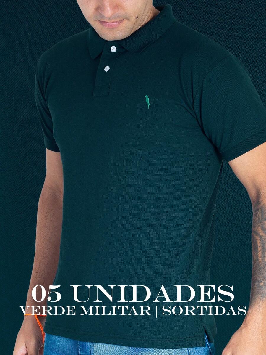 05 Men's Polo Shirts Green And Assorted Various Colors Cotton Piquet Traditional Original Embroidered - 軍綠色 - 查看 1