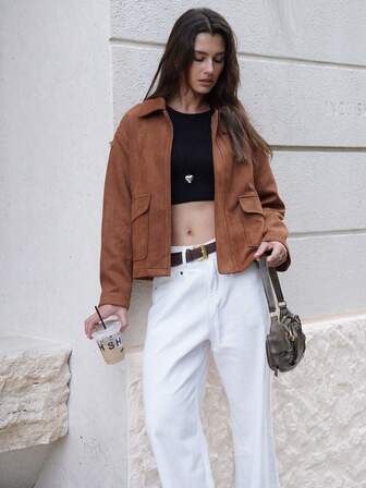 Simple Casual Suede Pockets Jacket