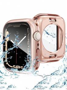 1pc Roes Gold 360-Degree Full Coverage Protective Case + Tempered Glass Screen Protector, Waterproof Watch Shell Compatible With Apple Watch 40/41/42/44/45/46/49mm, Compatible With Apple Watch Ultra/SE Series 11/10/9/8/7/6/5/4, Smart Watch Accessory