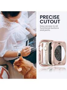 1pc Roes Gold 360-Degree Full Coverage Protective Case + Tempered Glass Screen Protector, Waterproof Watch Shell Compatible With Apple Watch 40/41/42/44/45/46/49mm, Compatible With Apple Watch Ultra/SE Series 11/10/9/8/7/6/5/4, Smart Watch Accessory