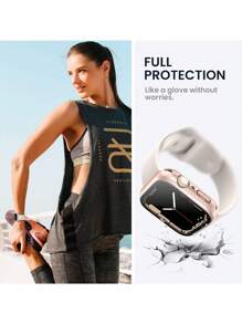 1pc Roes Gold 360-Degree Full Coverage Protective Case + Tempered Glass Screen Protector, Waterproof Watch Shell Compatible With Apple Watch 40/41/42/44/45/46/49mm, Compatible With Apple Watch Ultra/SE Series 11/10/9/8/7/6/5/4, Smart Watch Accessory