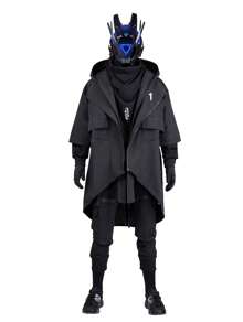 Men's Layered Design Jacket Techwear Streetwear Zip Up Windbreaker - Black - View 2