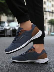 Men's Sports Shoes, Outdoor Casual Shoes For Middle School Students, Teenagers, Skate Shoes, Leather Surface Waterproof, Leisure Sports Sneakers, Soft Sole, Anti-Slip, Work Shoes - Blue - View 4