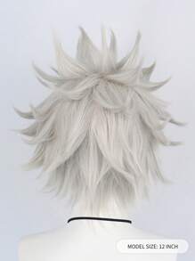 万圣节男士短尖刺分层直发银色假发耐热合成纤维尖刺头发动漫角色扮演假发节日狂欢节服装假发男士卡通人物头发漫画假发派对感恩节生日礼物圣诞节装饰和 1 个假发帽 - 需要自己造型 - 銀色 - 查看 3