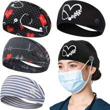Diademas con botón para mascarilla, diademas anchas antideslizantes para enfermeras con protección para las orejas elástica para mujeres, hombres, médicos, sudadera diadema para la cabeza, Halloween