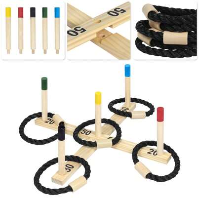 VA-Cerulean Ring Toss Game Made Of Pine Throwing Game Set With 5 Columns & 5 Nylon Rope Rings Garden Games Outdoor Games For Children And Adults Ring Toss Toys For Garden Park Family Celebrations Party