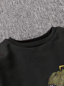 Bộ 2 món/Bộ quần áo cổ tròn in họa tiết khủng long ngụy trang thường ngày cho bé trai, phù hợp mặc vào mùa xuân thu, thể thao, thường ngày, ngoài trời, đi học - màu đen - Xem 3