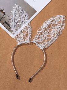 1 chiếc băng đô tai thỏ ren trắng có hoa, thích hợp cho trang phục thỏ cho bé gái, tiệc Halloween. - trắng - Xem 2