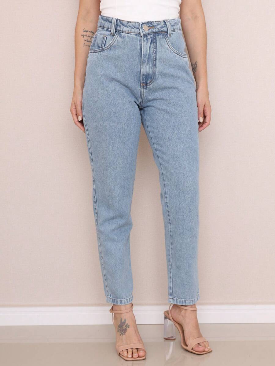 Women Jeans - 中等水洗藍 - 查看 1