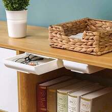 1PC Self-Adhesive Under-Drawer Stationery Storage Box - Desk Table Organizer With Pencil Tray And Drawer Storage - Easy Installation And Space-Saving Design For Home Or Office Use Room Decor Home Decor Fall Decor Bedroom Decor  Halloween Decor,Room Decor,Christmas Decorations, Halloween, Halloween Decorations,Christmas, Halloween Decor,Christmas Decor,Fall Decor,Christmas Decor,Storage,Organizer - Multicolor - View 2