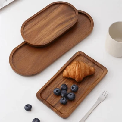 1pc Rosewood Tray, Wooden Fruit Tray, Wooden Dessert Tray, Multipurpose Snack Tray, Decorative Tray, Washable Food Tray, Coffee Cup Tray, Tea Cup Tray, Household Cheese Tray, Creative Bread Tray, Room Decor, Kitchen Decor, Serving Tray For Restaurant