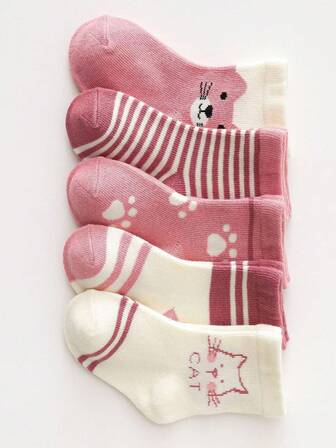 5 Pairs Baby Socks Cute Animal Designs, For Spring/Autumn/Winter