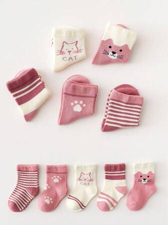 5 par babystrumpor Söta djurdesigner, för vår/höst/vinter