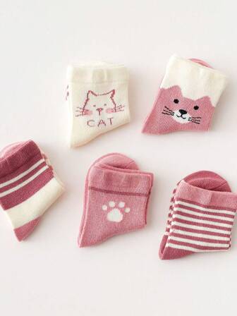 5 par babystrumpor Söta djurdesigner, för vår/höst/vinter