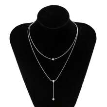 Necklace Titanium Steel Women's Niche Double-Layer Necklace High-End Design Sense Small Beaded Clavicle Chain 2023 New Simple Fashion Accessories - 銀色 - 查看 2
