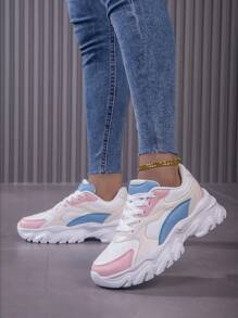 New Women Breathable Casual Sneakers Lady Wide Fit Color Block Running Sport Shoes Plus Size Oldschool Fitness Gym Shoes For Students Back To School Season - Multicolor - View 3