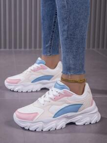 New Women Breathable Casual Sneakers Lady Wide Fit Color Block Running Sport Shoes Plus Size Oldschool Fitness Gym Shoes For Students Back To School Season - Multicolor - View 4