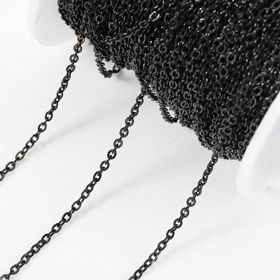 2m Fashion Stainless Steel Black O-Shape & Cross Flattened Chain, Suitable For DIY Handmade Bracelet, Necklace, Jewelry Accessories - Chain - View 1