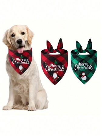 2 piezas Pañuelo triangular, babero, fiesta de mascotas, miembros de la familia, pañuelo para mascotas, decoración de Año Nuevo, decoración de árbol, mejor regalo de servilleta, decoración del hogar, decoraciones navideñas, decoración de habitación, Navidad, invierno, decoraciones navideñas para el hogar, regalos de Navidad, decoración navideña