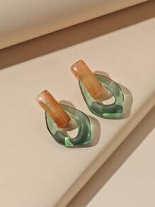 1 Pair Fashionable & Unique Transparent Water Drop Geometric Earrings - Green - View 7