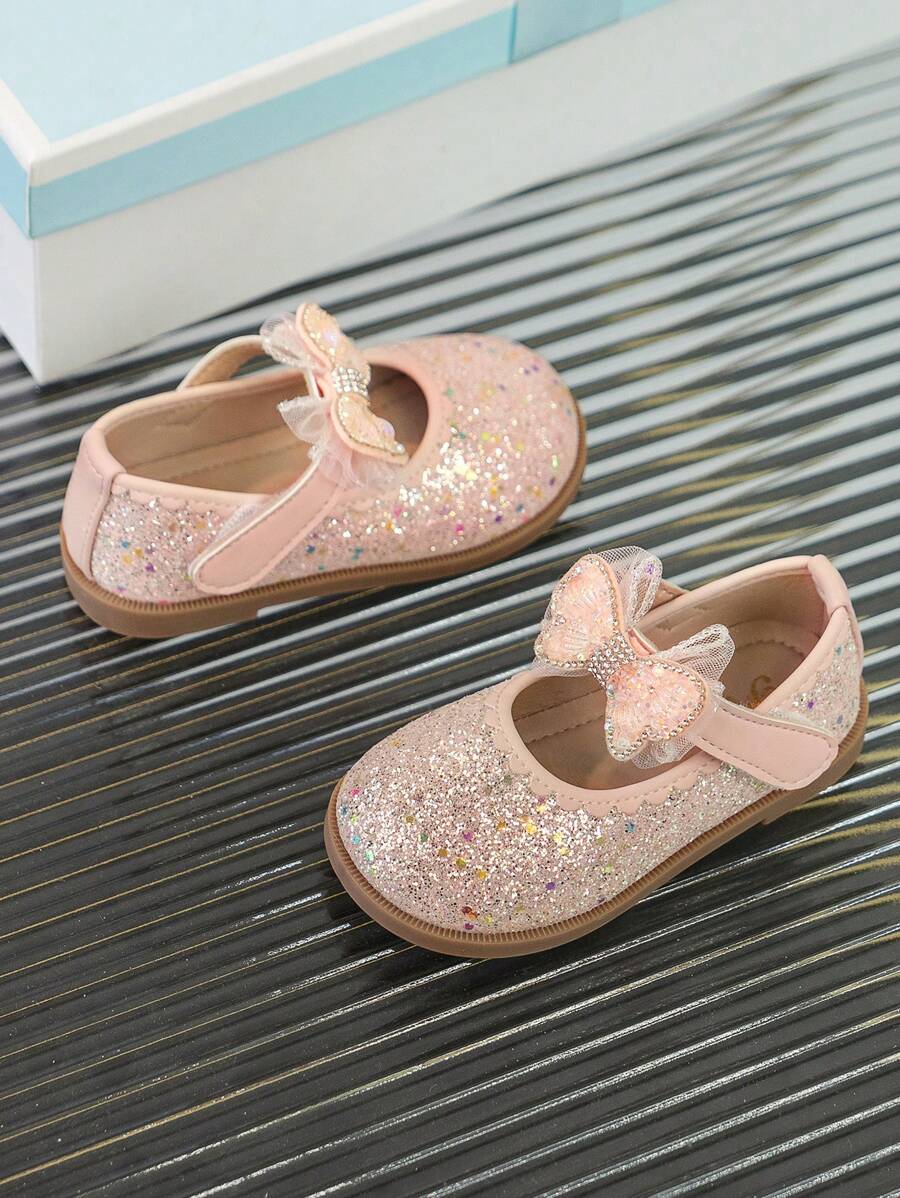 Sapatilhas Princesa para Meninas, Sola Macia com Laço, Calçado de Couro, Primavera e Outono