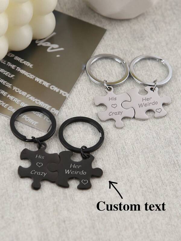 2pcs Couple Block Puzzle Keychain Laser Printed Metal Keychain Custom Keychain Suitable For Valentine's Day Gifts, Anniversary Gifts, Father's Day Gifts, Mother's Day Gifts, Gifts For Best Friends