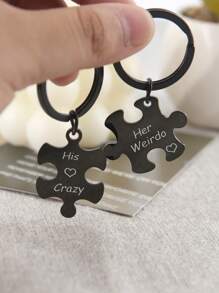 2pcs Couple Block Puzzle Keychain Laser Printed Metal Keychain Custom Keychain Suitable For Valentine's Day Gifts, Anniversary Gifts, Father's Day Gifts, Mother's Day Gifts, Gifts For Best Friends - Multicolor - View 3